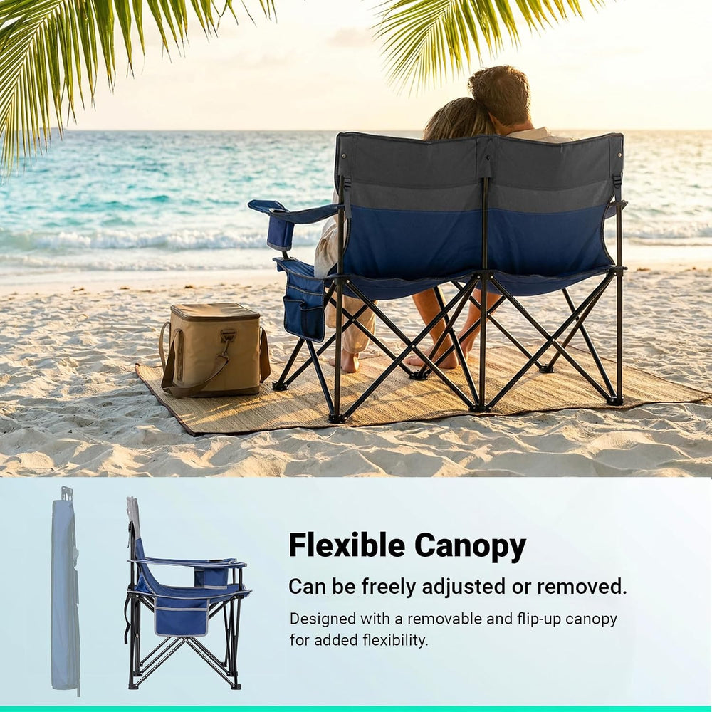 Overmont Camping Chair with Canopy- Folding Double Loveseat Chair with Adjust...