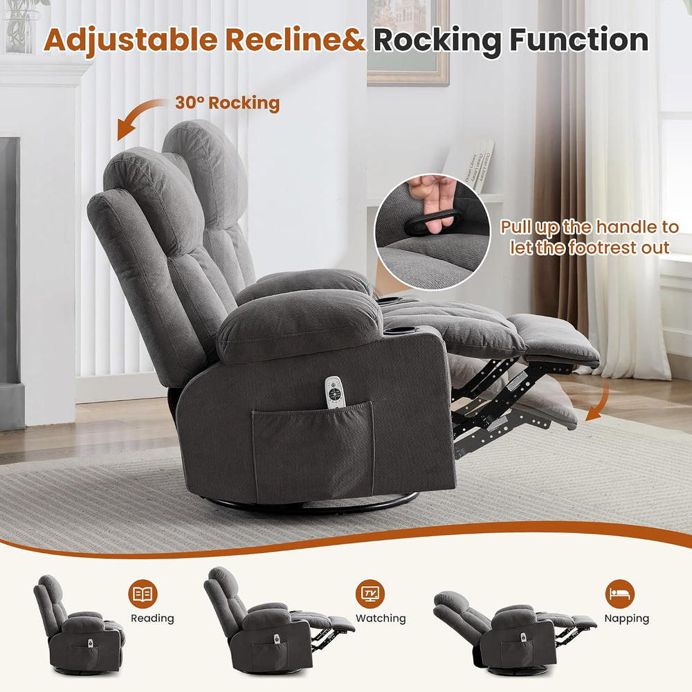 MAHOMICO Swivel Rocker Recliner Chair with Vibration Massage and Heat for Liv...