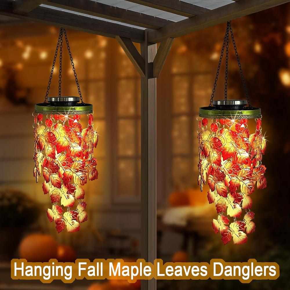Fall Wind Chimes for Outside,Solar Maple Leaves Hanging Fall Mobile Lights