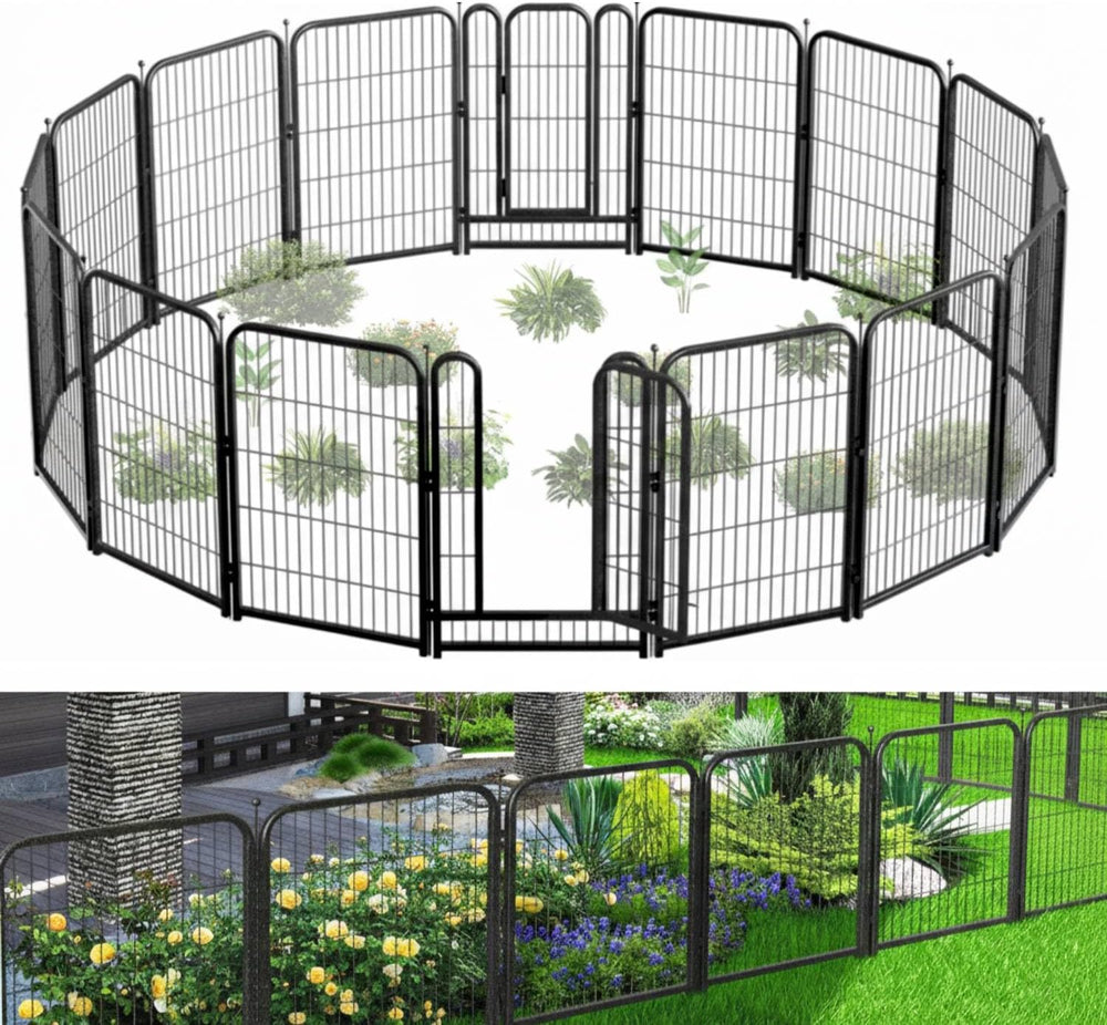 Decorative Garden Metal Fence 36ft (L)×40in (H) with 14 Panels 2 Gate Outdoor...