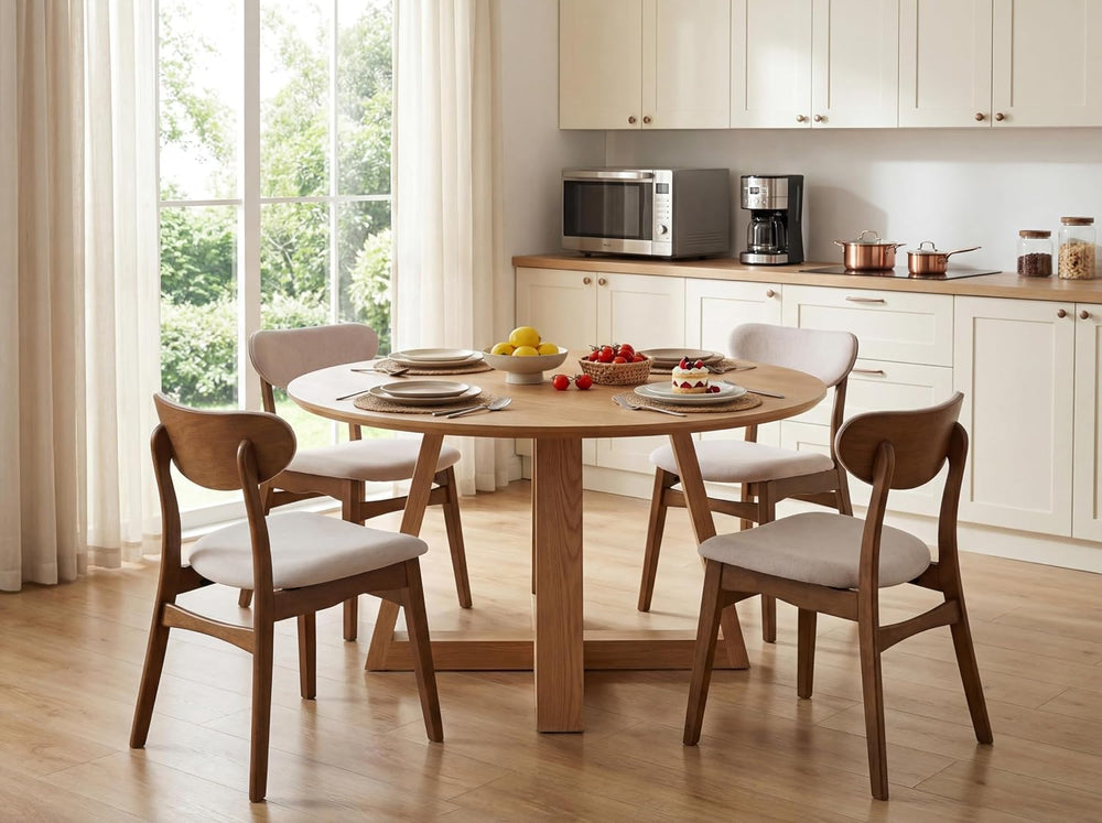 Wooden Dining Chairs Set of 2 - Farmhouse Fabric Upholstered Kitchen Chairs w...