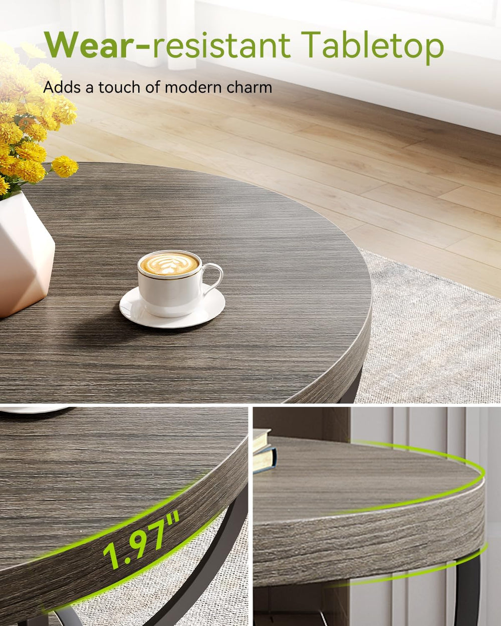 LITTLE TREE Round Coffee Table, 32" Circle Coffee Tables for Living Room