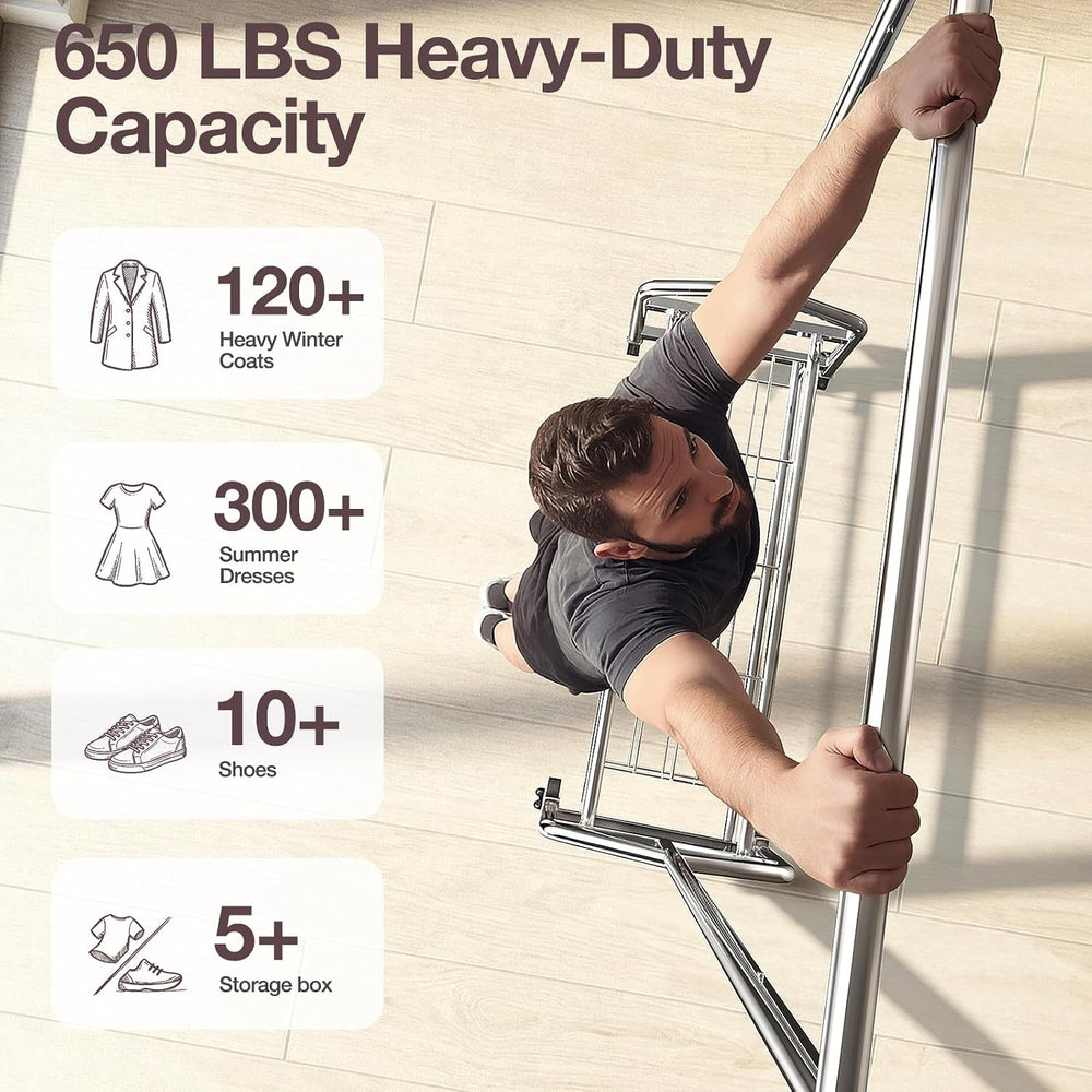 Heavy Duty Clothes Rack Load 650 LBS, Rolling Clothing Rack for Hanging Cloth...