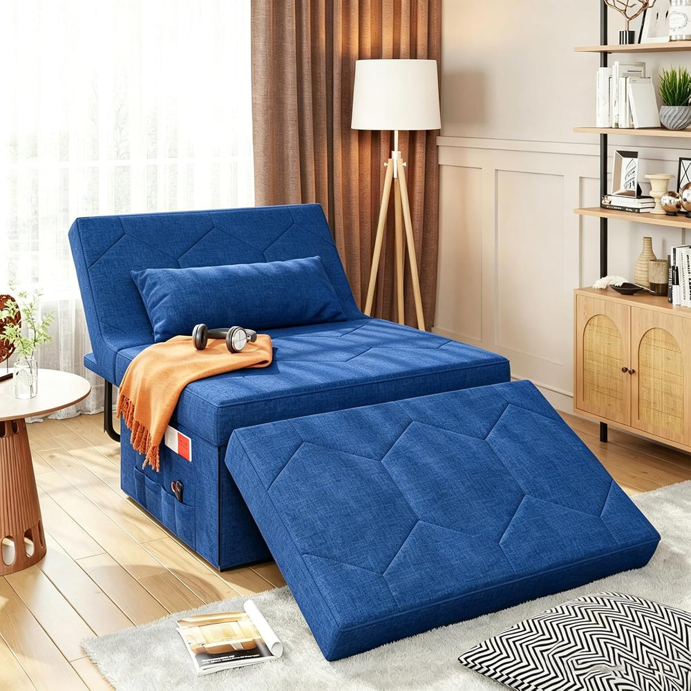 FiveWillowise Sofa Bed, 4 in 1 Multi-Function Fold Ottoman Couch Bed, Blue