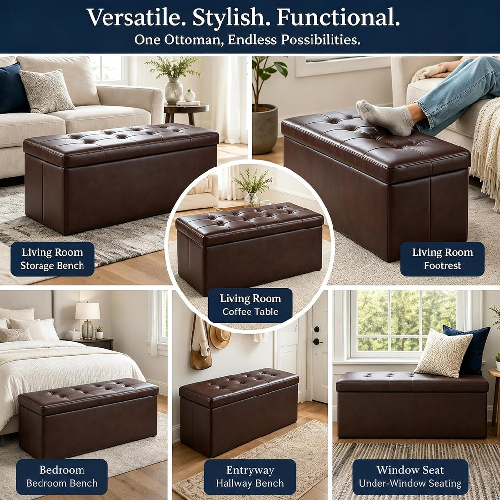 alasdo 43 inch folding storage ottoman bench with on a desk or shelf
