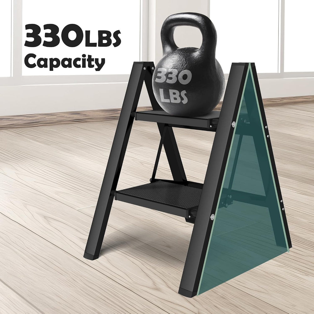 Taranta 2 Step Stool Foldable,Aluminum Step Ladder-BlackWoodgrain