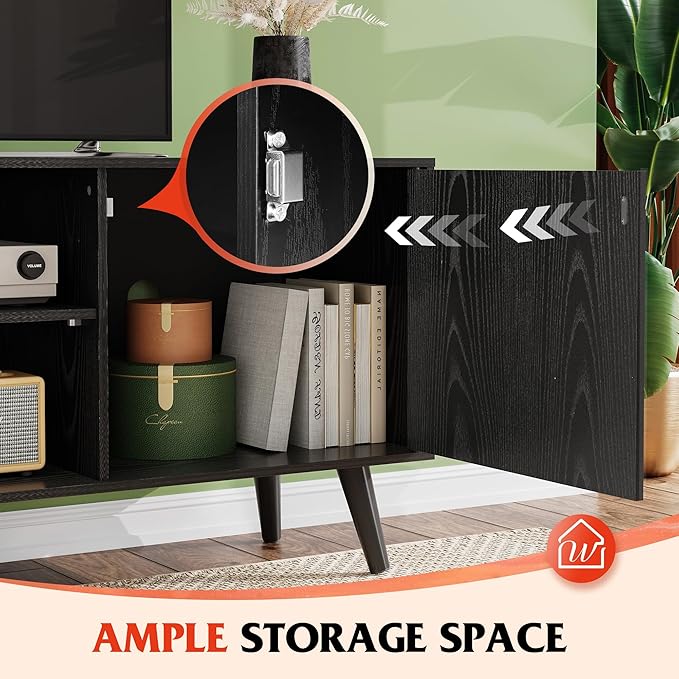 WLIVE TV Stand for 55 Inch TVs, Entertainment Center with Storage Cabinet, Mid-Century TV Stands for Living Room and Bedroom, 50" TV Console, Black