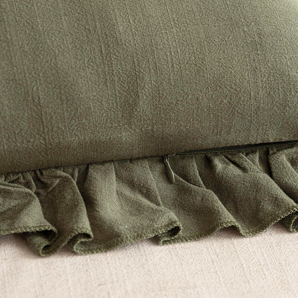Foindtower Linen Fringe Ruffle Throw Pillow Covers 24×24 Inch Olive Green