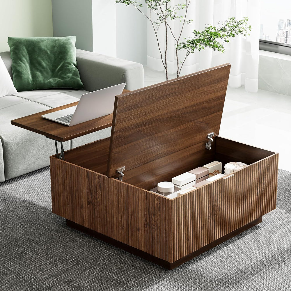 Epecoya 31'' Lift Top Coffee Table with Storage, Walnut Square Center...