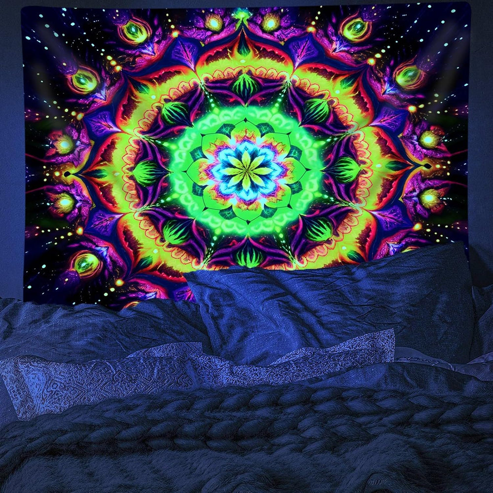 Psyhilar Blacklight Mandala Tapestry for Bedroom, Extra Large Psychedelic Flo...