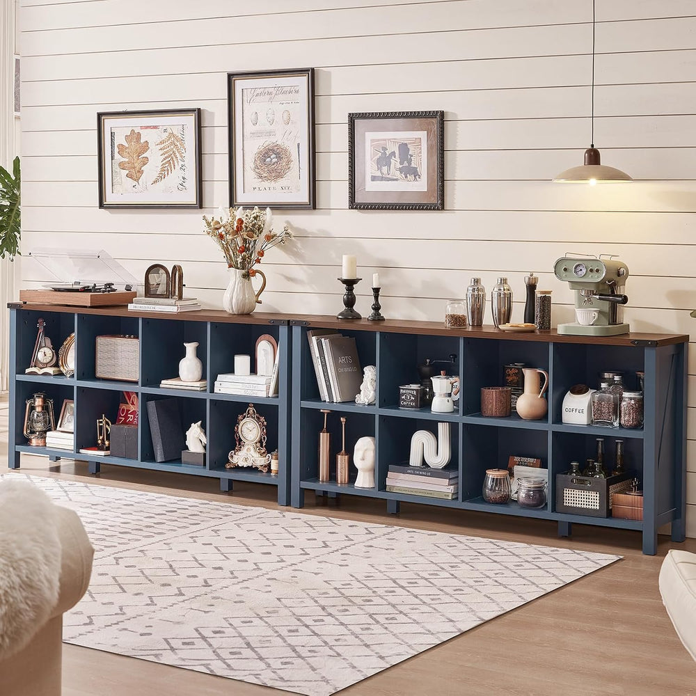 Joaxswe 8 Cube Book Shelf, Farmhouse Wood Long Storage Organizer Bookcase, 62...