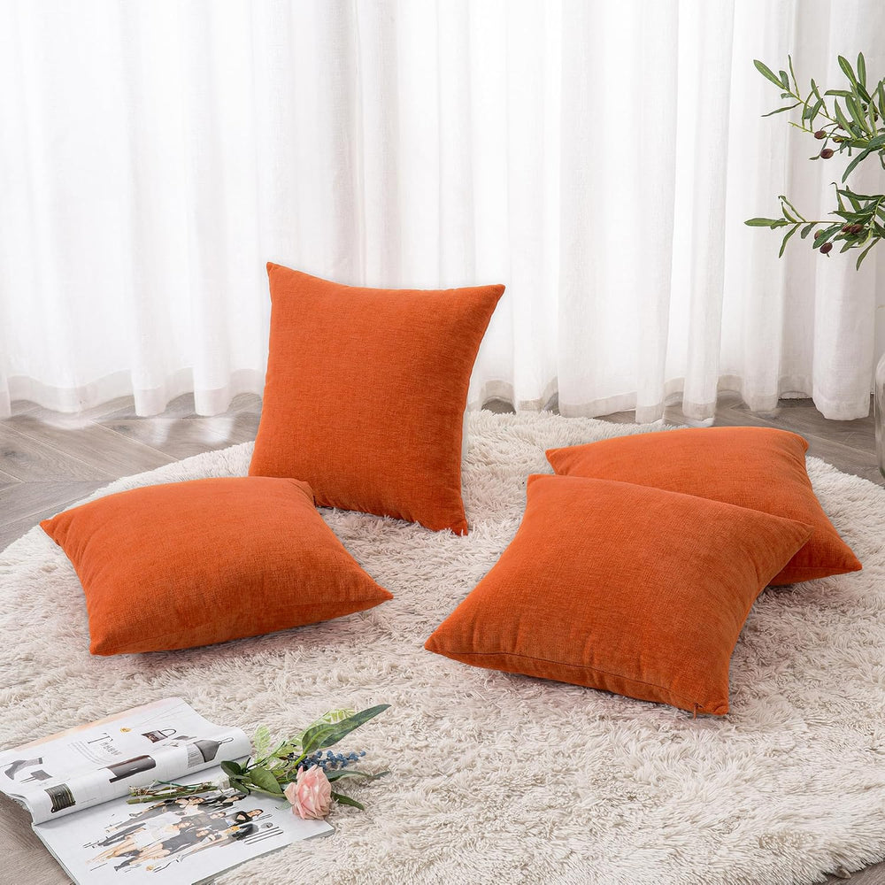GAWAMAY Orange Chenille Throw Pillow Covers 18x18 Set of 4 for Couch