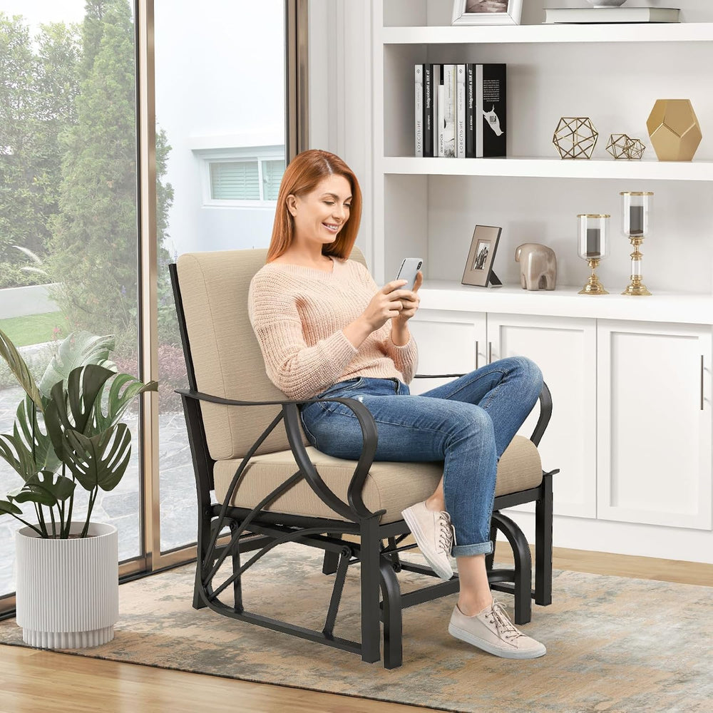 GIANTEX Patio Glider, Outdoor Rocking Chair with Thick Cushion