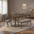 6 Piece Dining Table Set, Farmhouse Wooden Dining Set, Dark Walnut