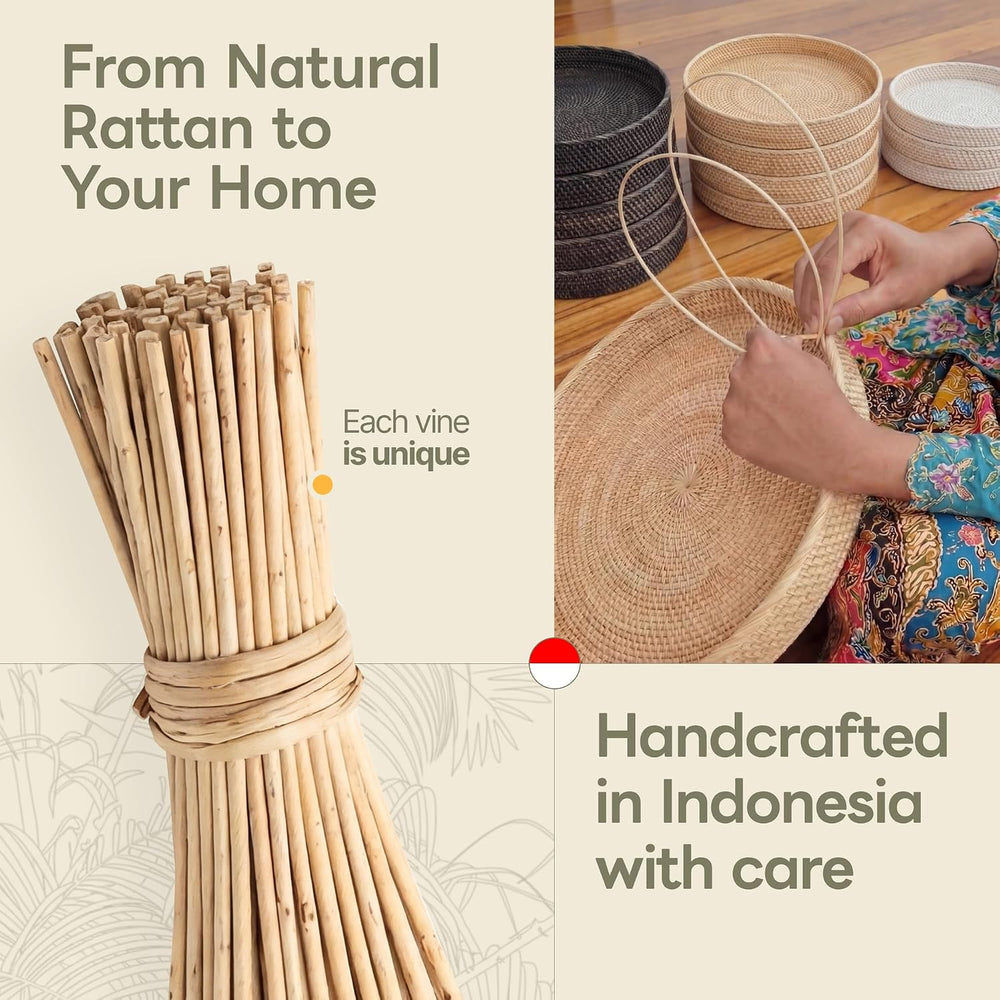 Handwoven Round Rattan Tray 16" (Blackwash)