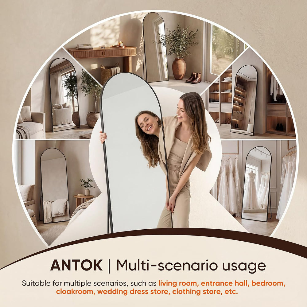 Antok 76" x34” Arched Full Length Mirror, Floor Mirror with Stand,Black