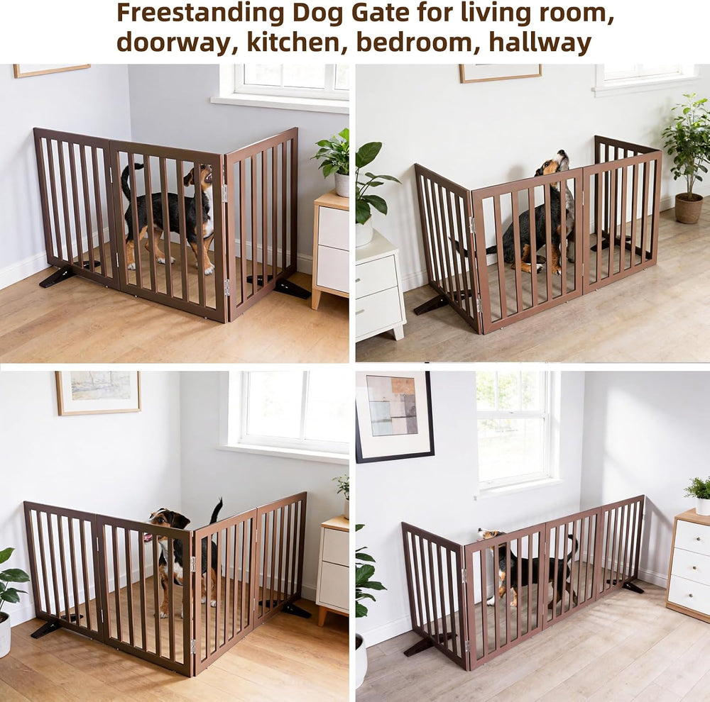 ZJSF Freestanding Indoor Dog Gate for House Foldable Wood Puppy Gate for Door...