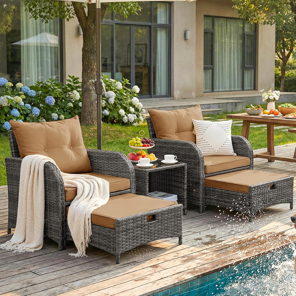 5 Pieces PE Wicker Outdoor Chairs with Ottomans, 5 PCS Rattan Patio Furniture...