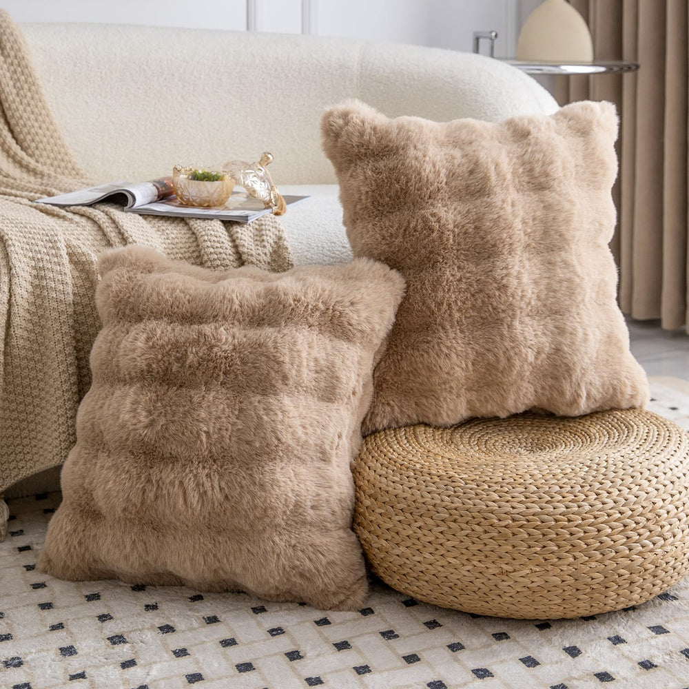 MADIZZ Pack of 2 Thick Plush Faux Wool Throw Pillow Covers Soft Boho Throw Pi...