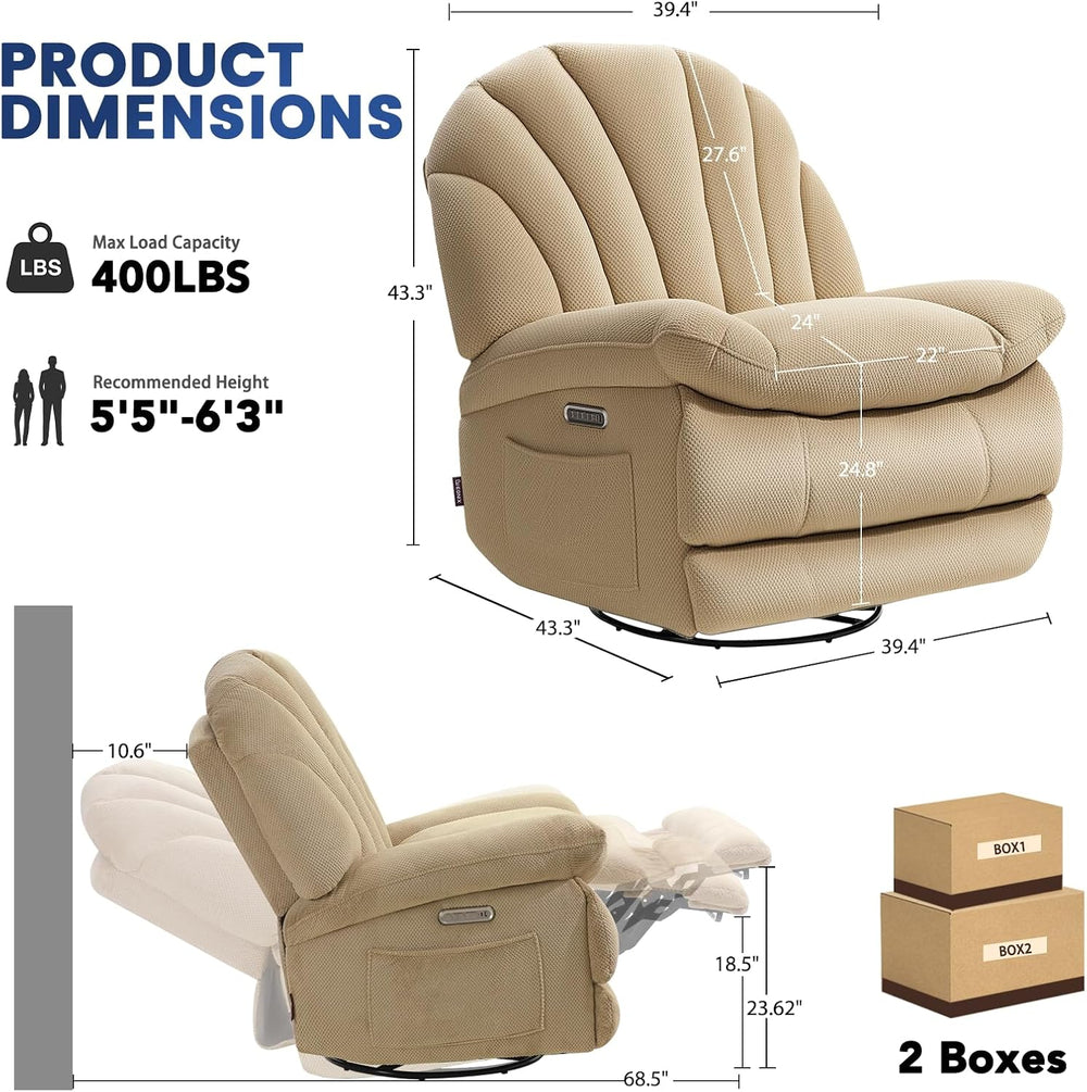 EONIX Dual Motor Power Swivel Rocker Recliner, Plush, Beige