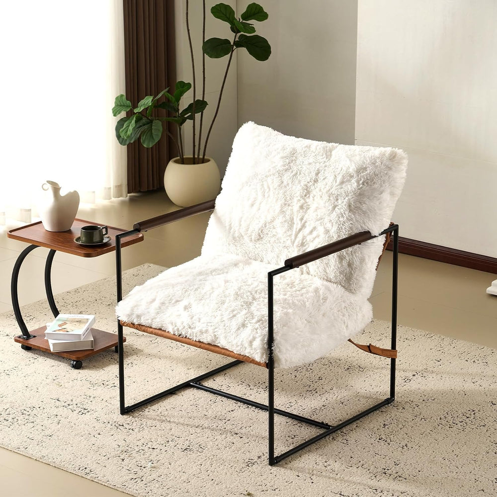 VINGLI 28" Wide Plush Upholstery Sling Modern Accent Chair with Metal Fr...