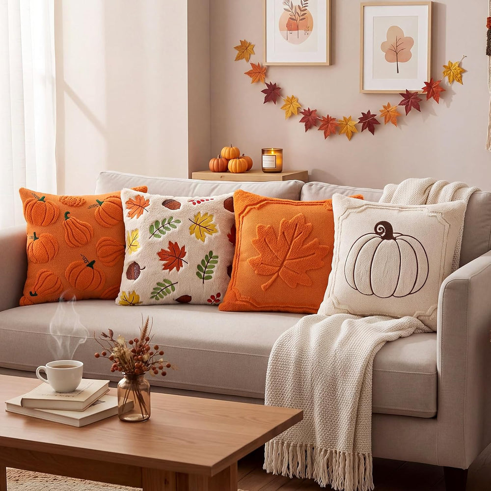 4 Pcs Fall Throw Pillow Covers 18 x 18 Inch Thanksgiving Autumn Home Decor