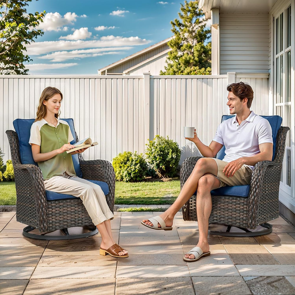 Swivel Patio Chairs Set of 2 with 5" Thick Cushion - Wicker Outdoor Swiv...