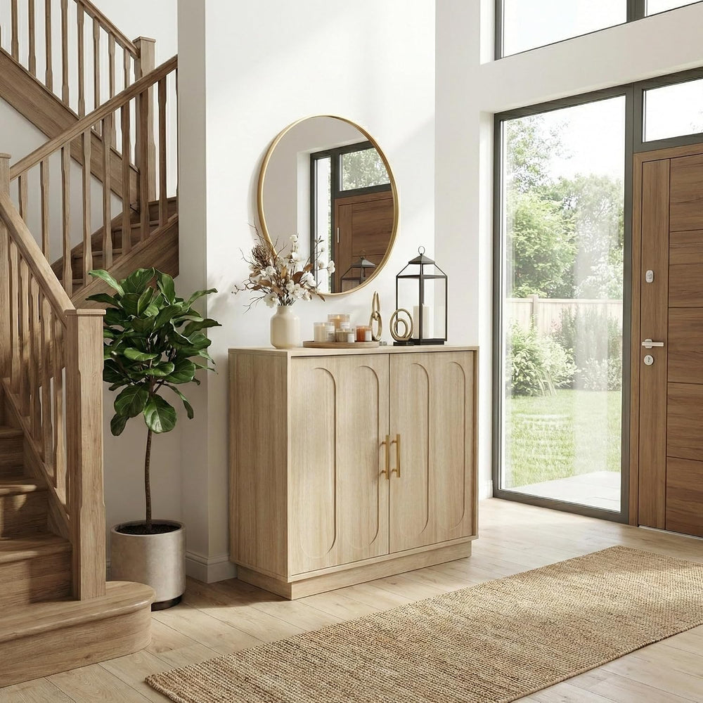 holzart 31.5" Modern 2 Door Storage Cabinet, Light Oak Sideboard Buffet ...