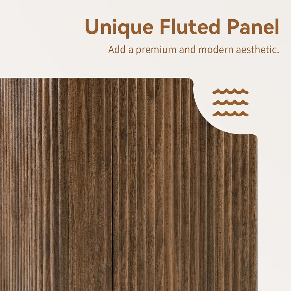 64" Fluted Walnut Sideboard Buffet Cabinet with Storage