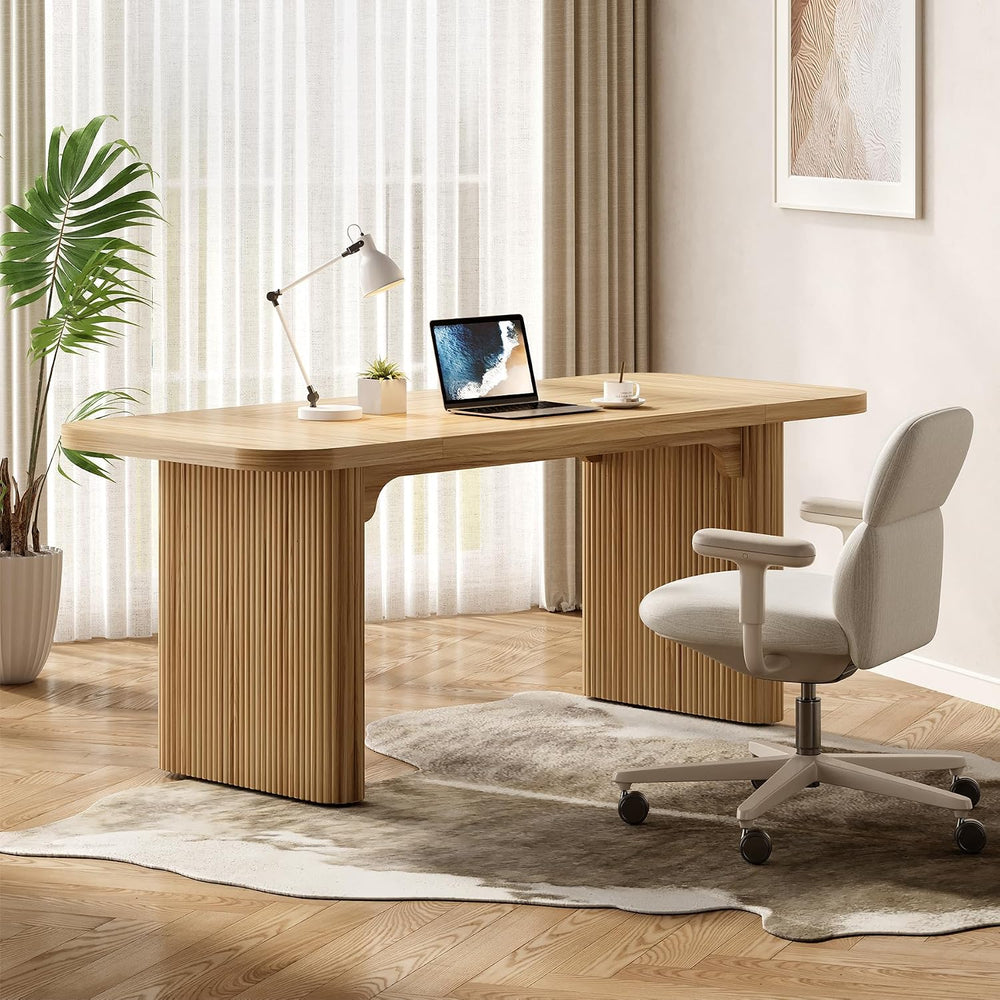 LITTLE TREE 62-Inch Home Office Computer Desk, Large Writing Desk with Textur...