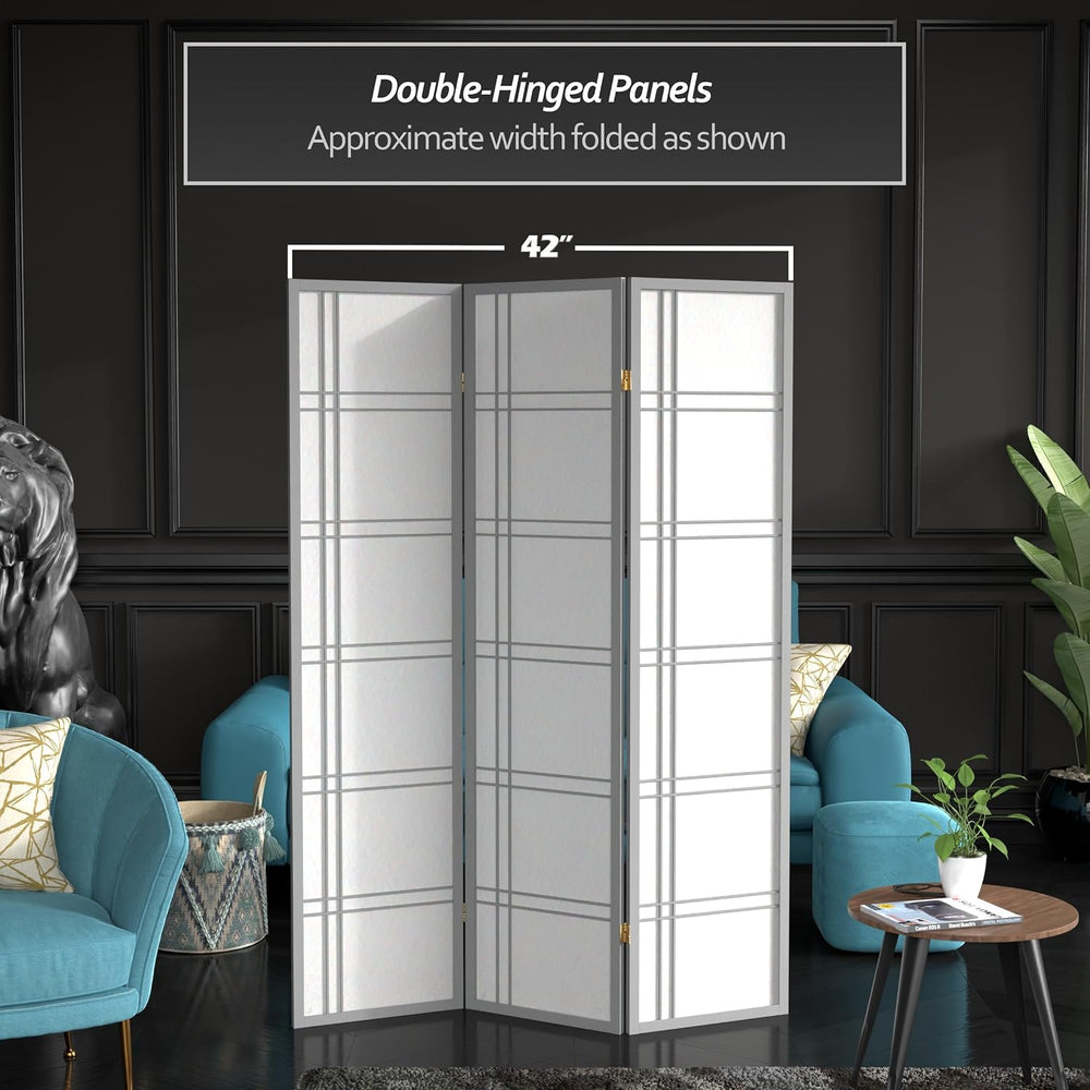 Red Lantern 6 ft. Tall Double Cross Shoji Screen - Grey - 3 Panels