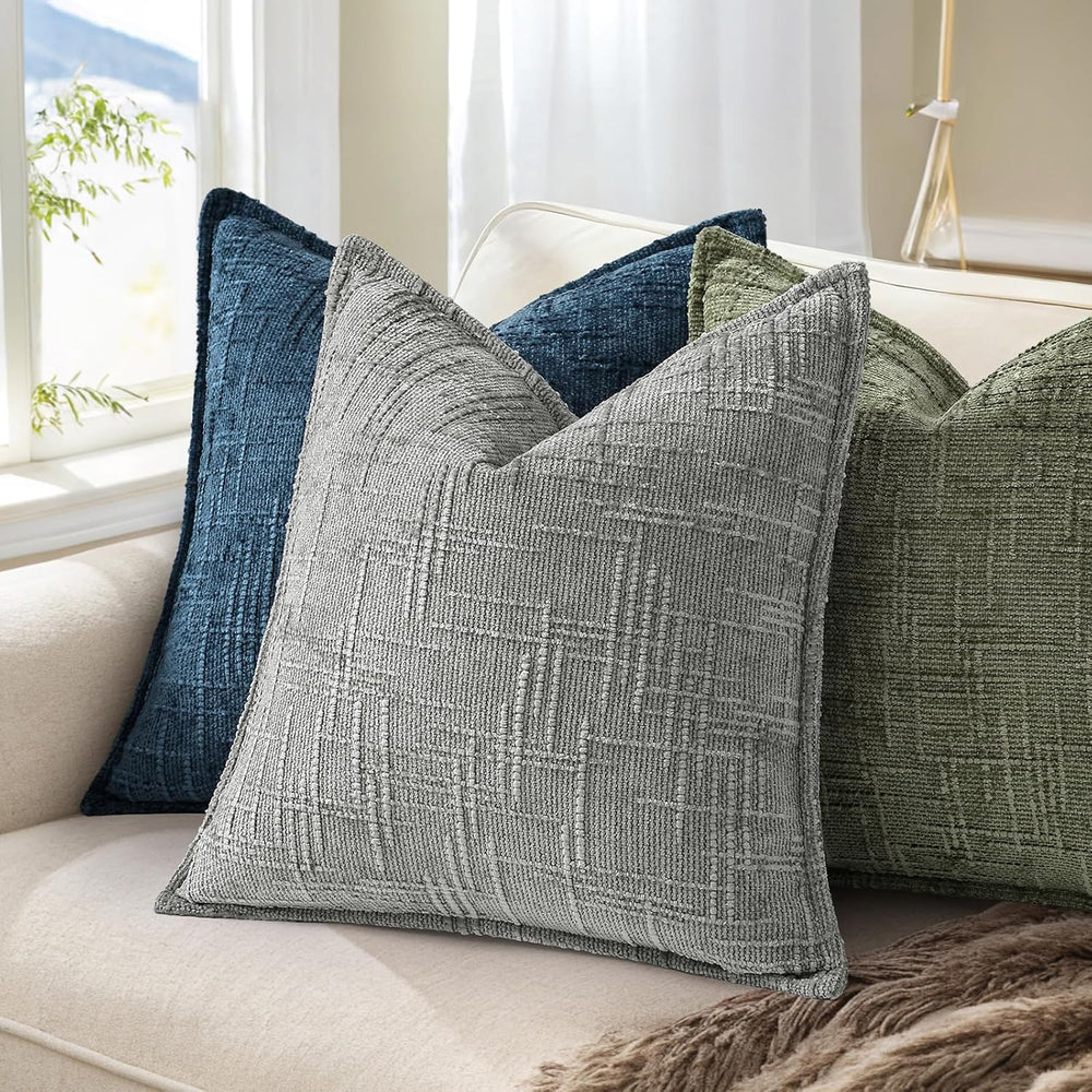 decorUhome Chenille Decorative Throw Pillow Covers 22x22 Set of 2, Olive