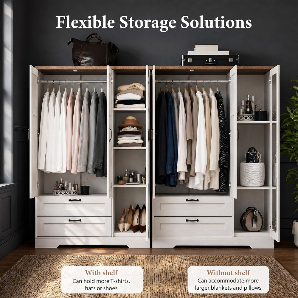 Yechen 3-Door Wooden Armoire Wardrobe Closet with Drawers and Shelves, Bedroo...