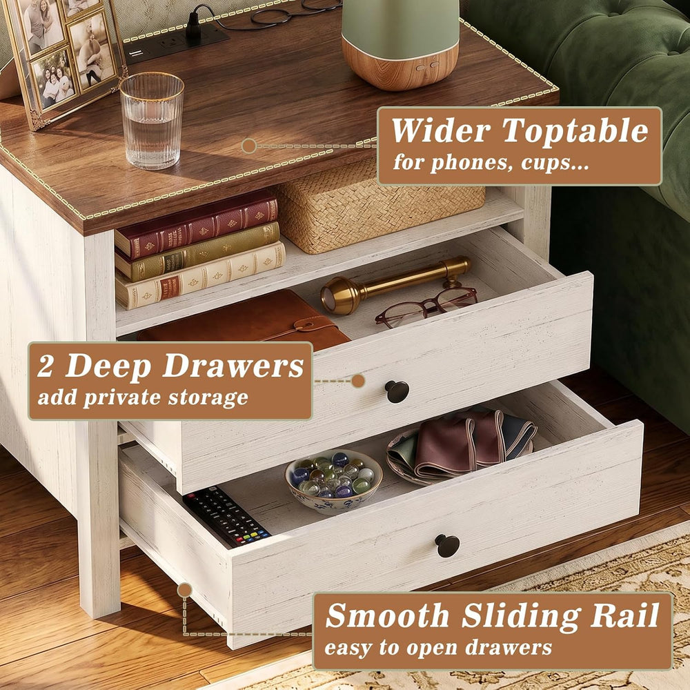 Aheaplus Nightstands Set of 2, 2 Drawers Night Stand with Charging Station