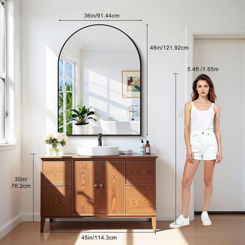 CIRCUMI Arched Wall Mirror, 36"x48" Black Arched Mirror for Bathroom