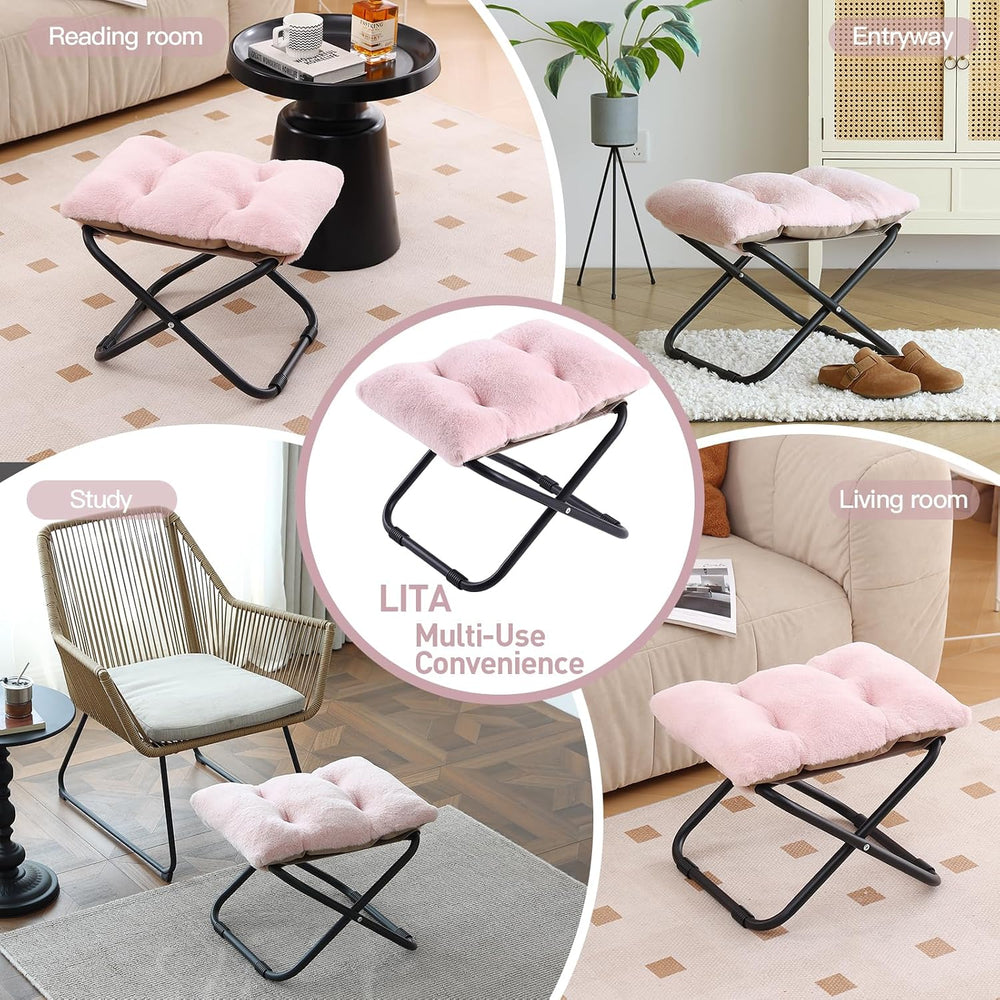 LITA Folding Ottoman, Upholstered Folding Foot Rest Stool for Living Room