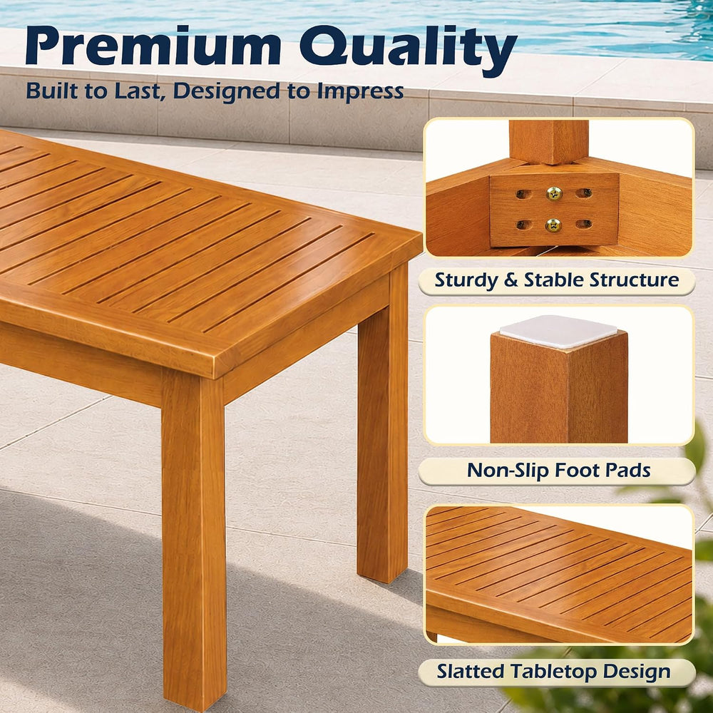 Outdoor Coffee Table for Patio, Solid 100% Teak Wood Patio Coffee Table