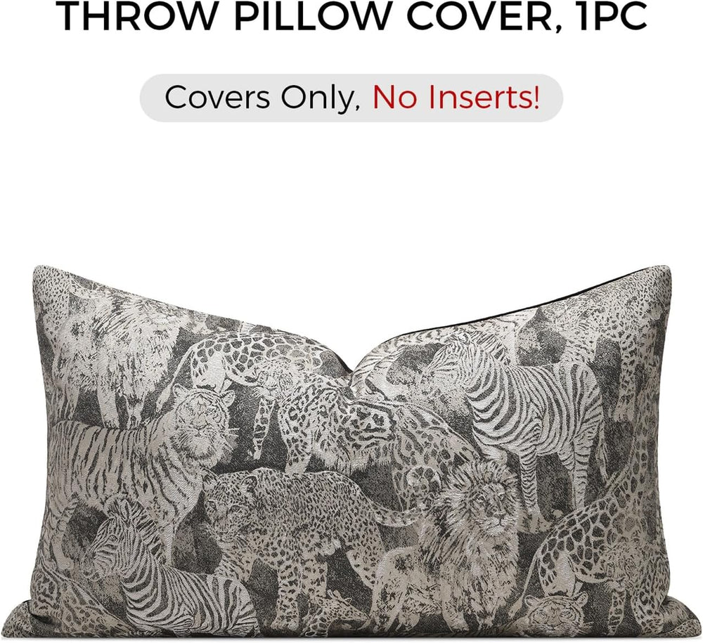 Wildlife Safari Throw Pillow Cover 12x20 inch, Animal Jacquard Cushion Cover,...