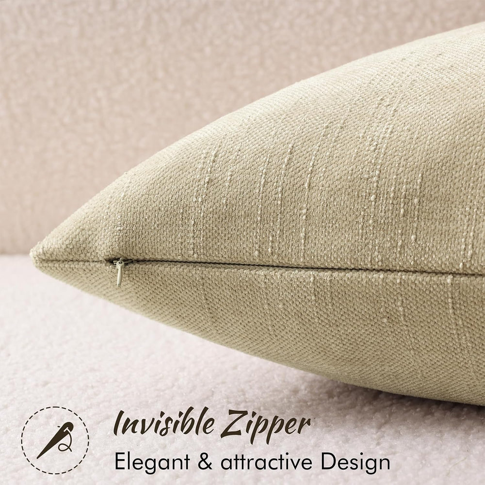 decorUhome Chenille Decorative Throw Pillow Covers 24x24 Set of 2, Tan