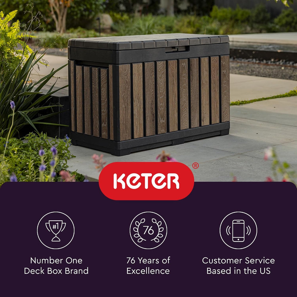Keter Premium Everwood 50 Gal Outdoor Storage Box and Patio Side Table