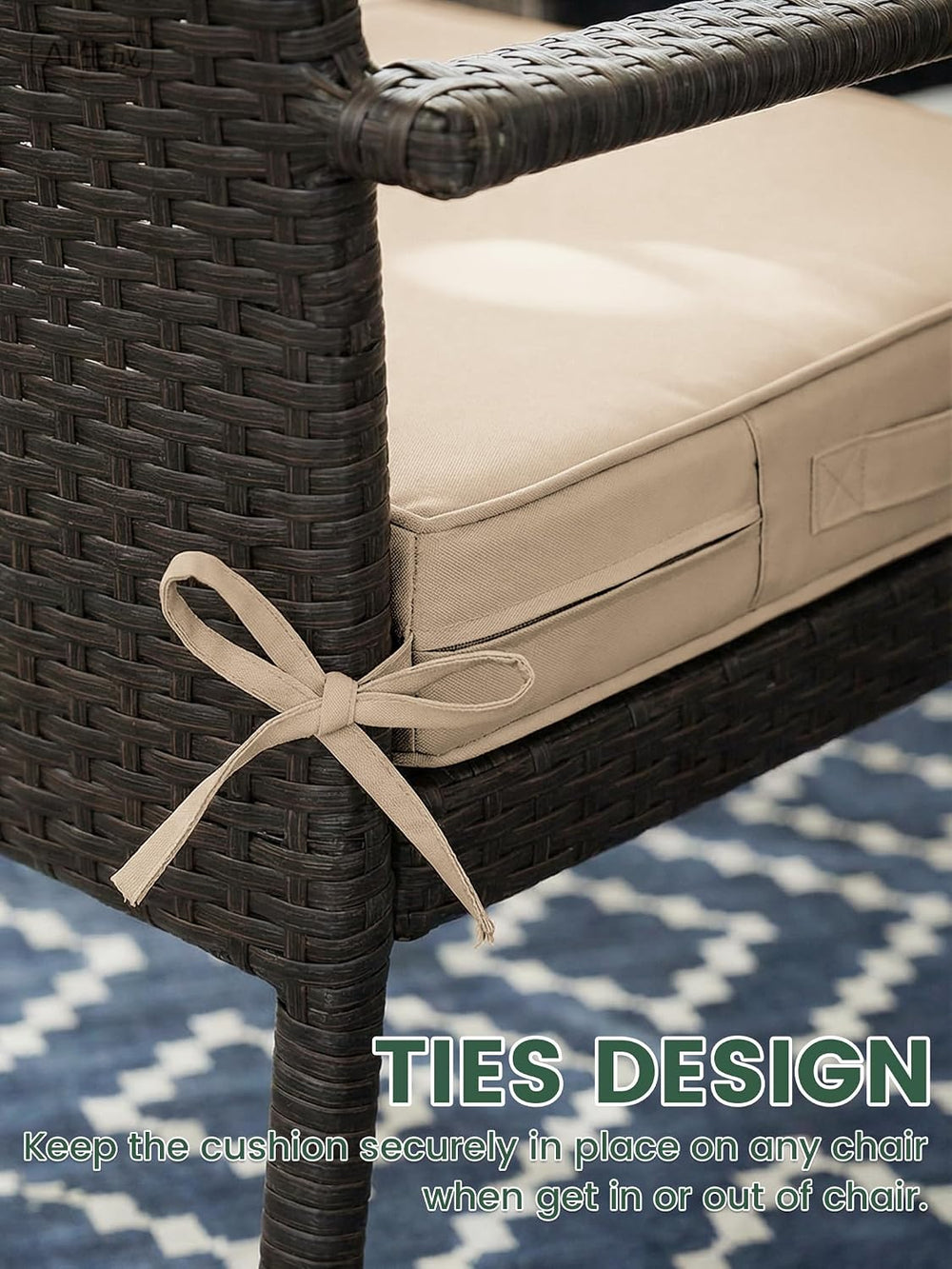 Outdoor Chair Cushions 19x19x4 Inch with Handles and Ties Cushion Set of 6