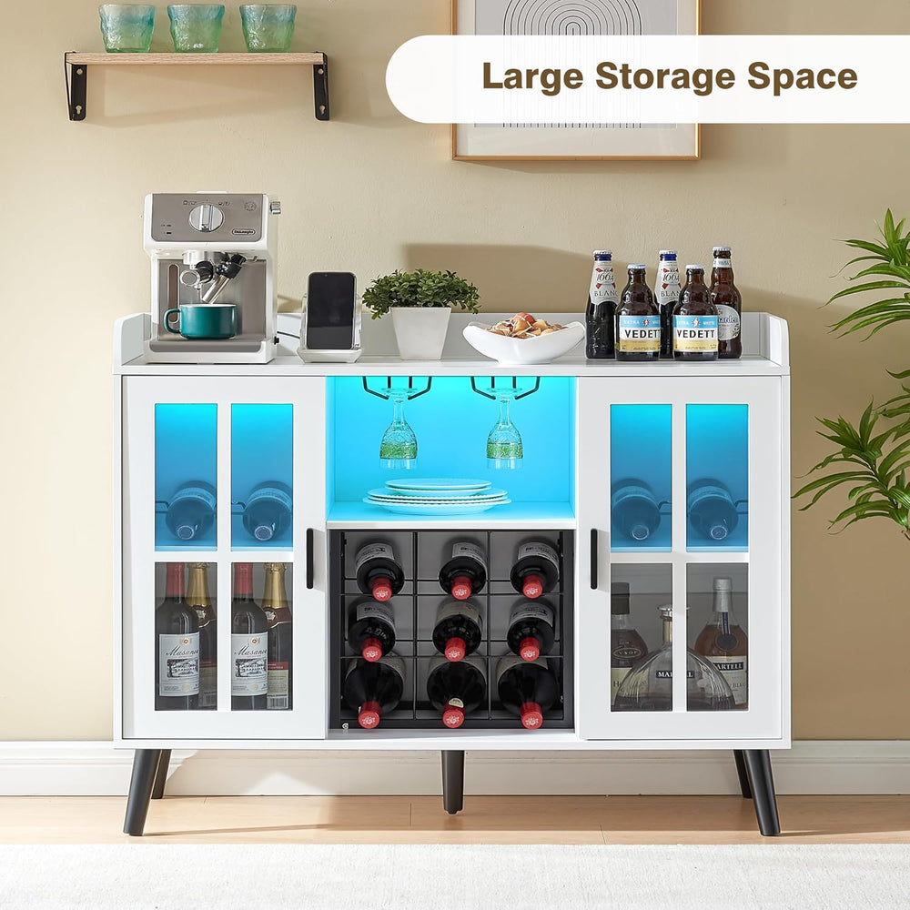 Alaxgumrol Wine Bar Cabinet with LED Light, Coffee Bar Cabinet with Storage a...
