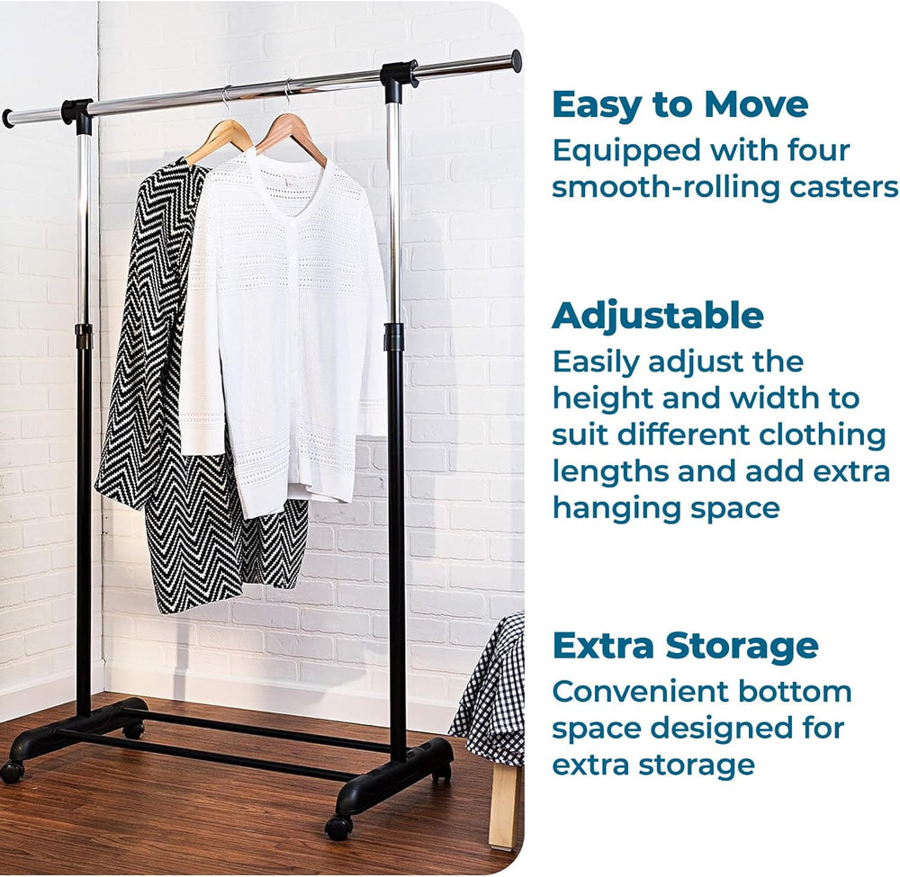 Honey-Can-Do Rolling Garment Rack with Adjustable Height and Width, Metal Clo...