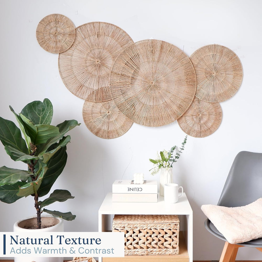CHI AN HOME Wicker 23 Inch Jute Wall Decor Baskets, Set of 6 Extra Large Wove...