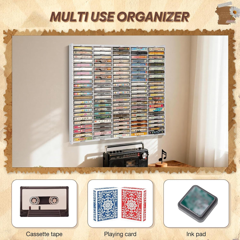 115-Slot Cassette Tape Storage Organizer Rack