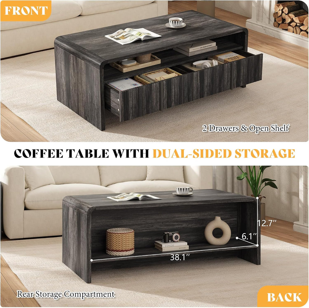 AMERLIFE Fluted Coffee Table with Storage & Rounded Edges