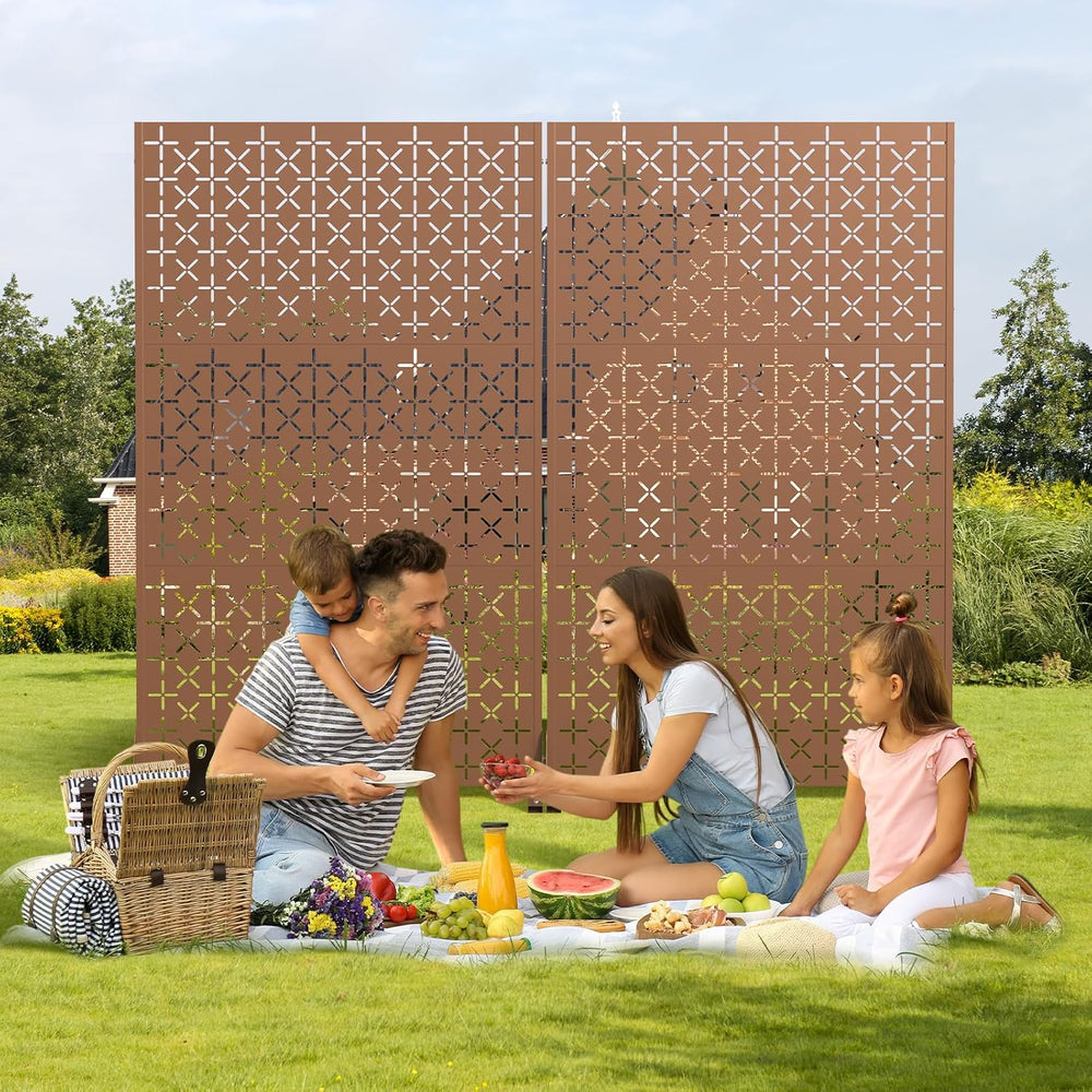 Metal Privacy Screen Outdoor with Stand, 6 ft Tall Decorative Privacy