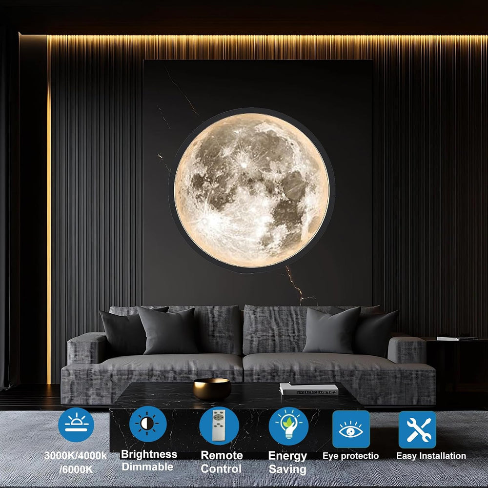 Dimmable Moon Wall Sconce Plug in Modern LED Wall Light, Black, 12"