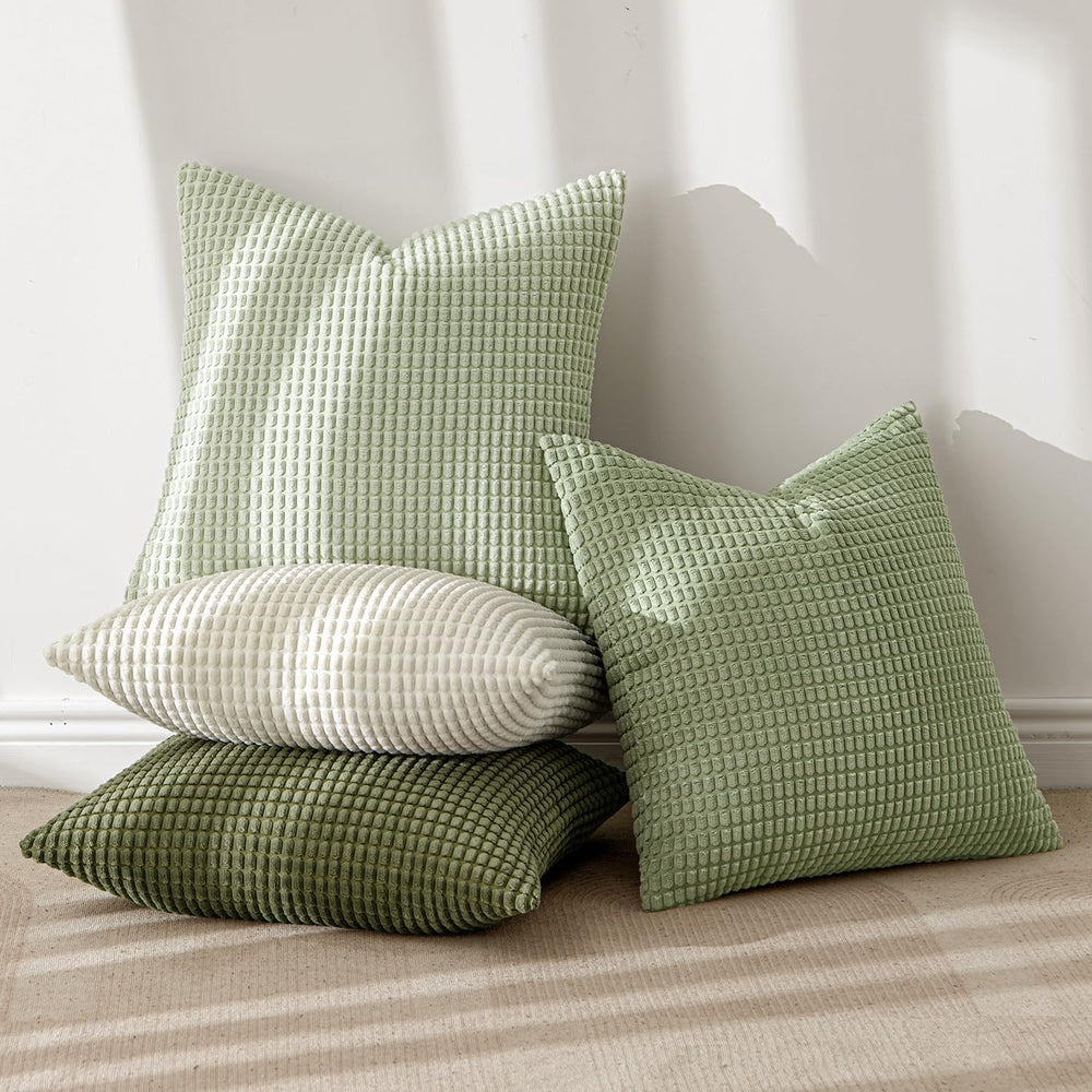 MIULEE Farmhouse Decorative Pillow Covers 18x18 Inch Set of 4 Light Green
