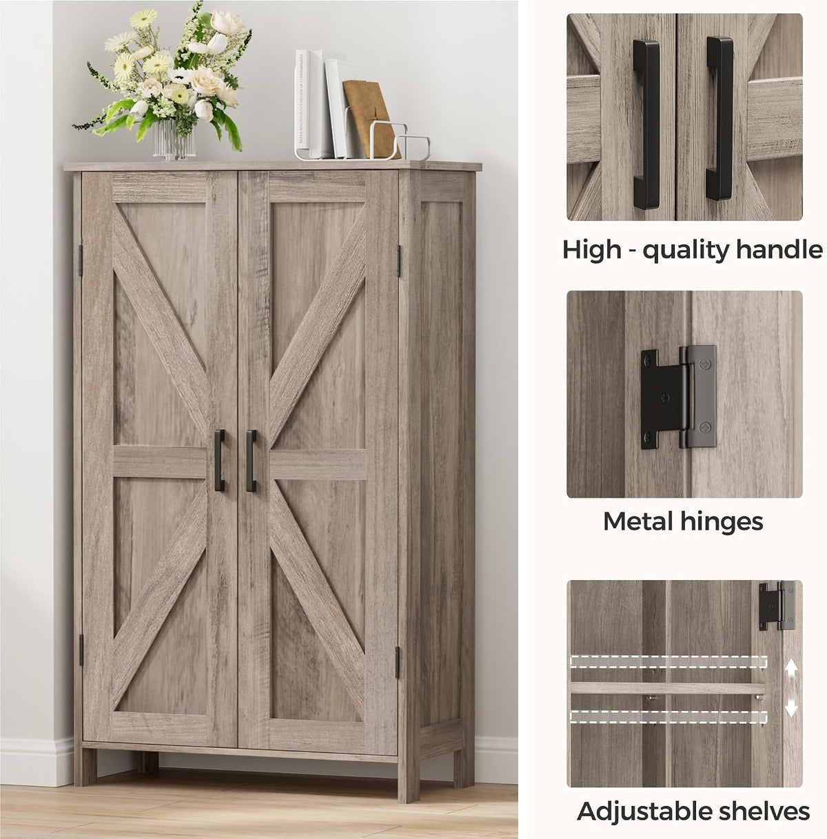 Homleke 43.3" H Farmhouse Bathroom Storage Cabinet with Adjustable Shelves
